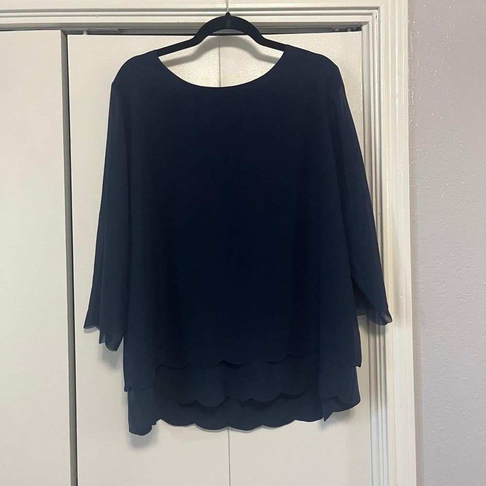 Easywear by Chicos Navy Blue‎ Scalloped Layered Tunic Top Size 3
